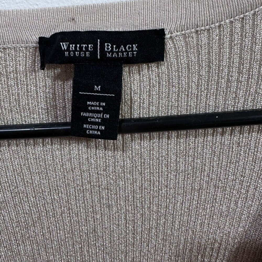 White house black market Women gold metallic sweater Long Sleeve cardigan  SZ  M - Picture 4 of 12